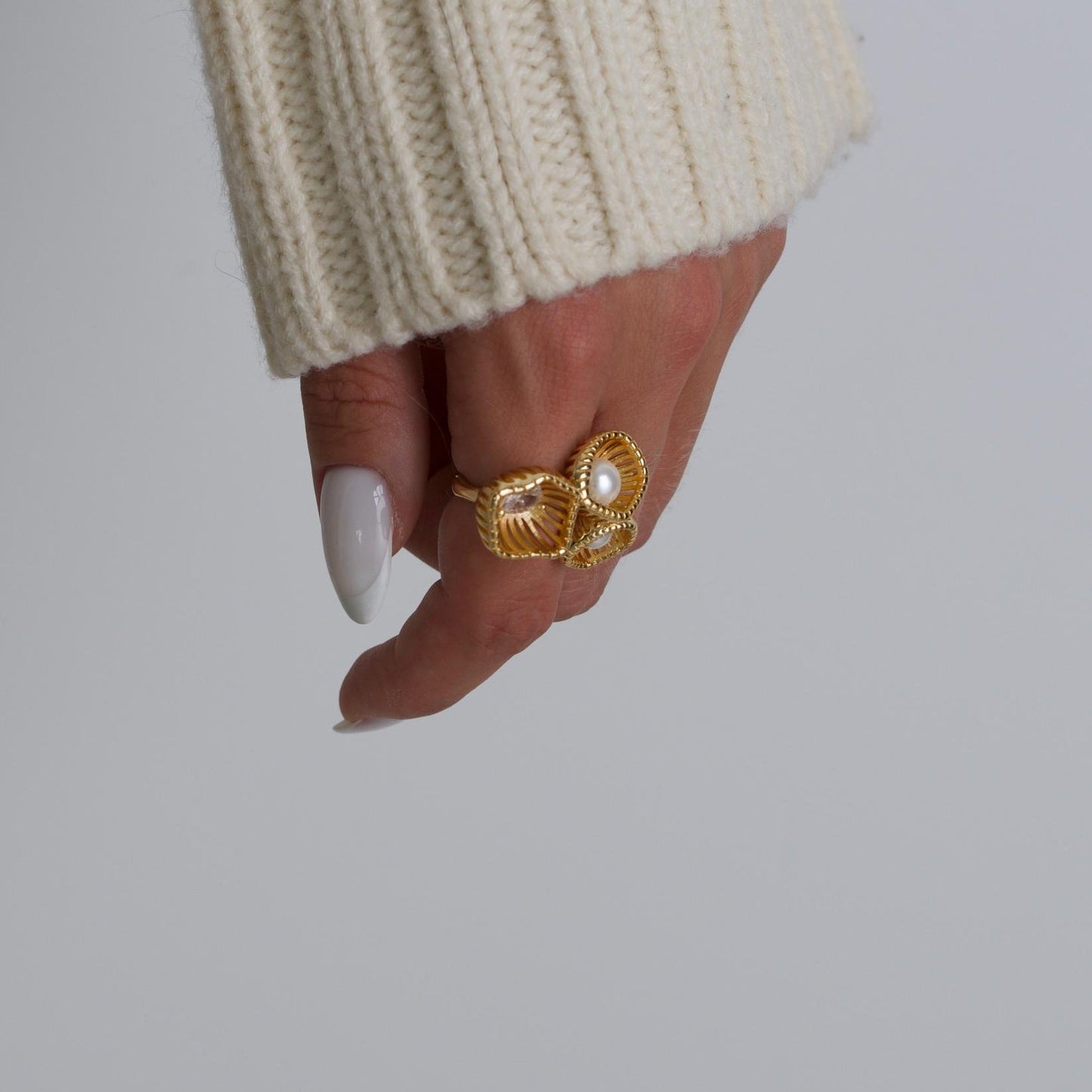 Golden Rope Pearl Adjustable Ring