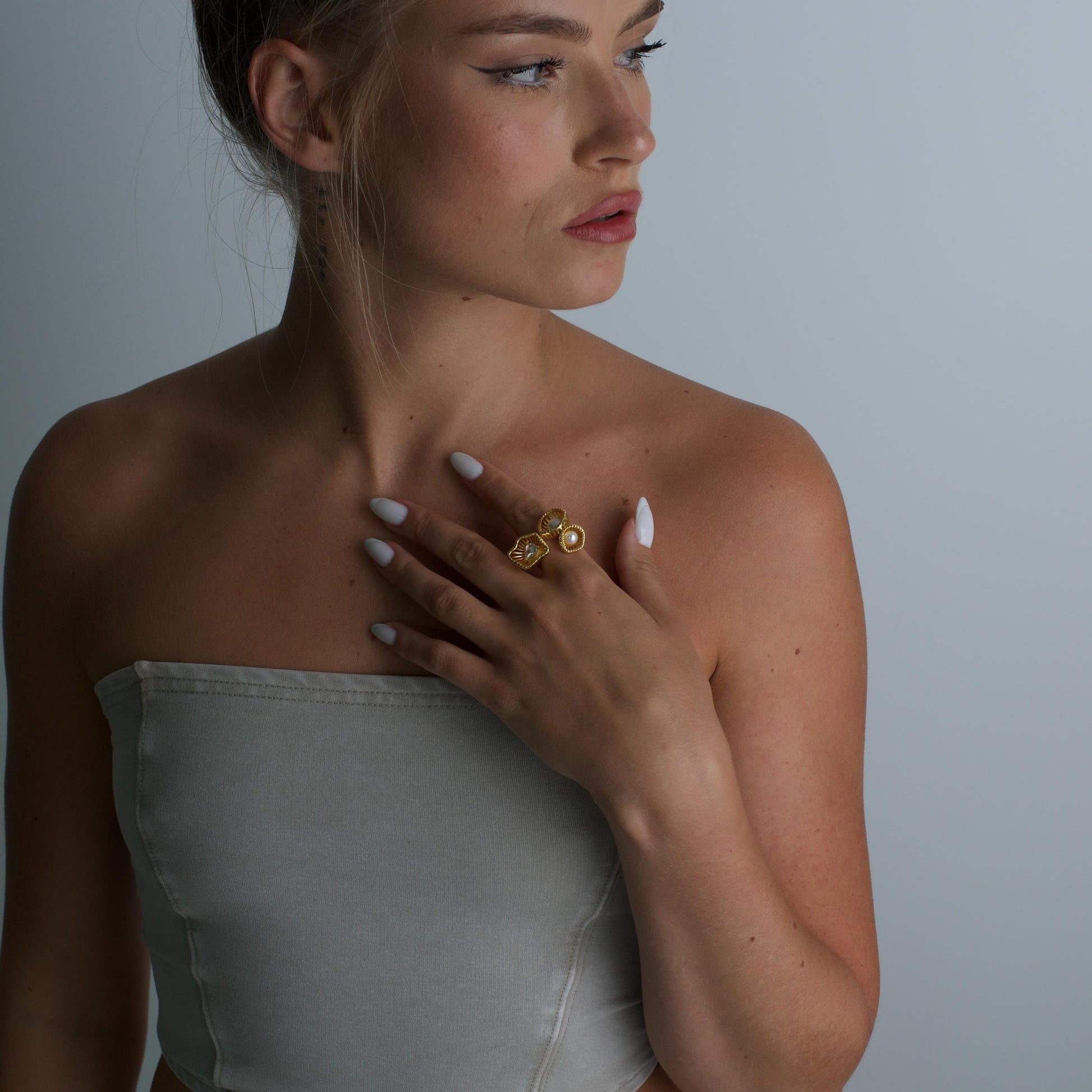 Golden Rope Pearl Adjustable Ring