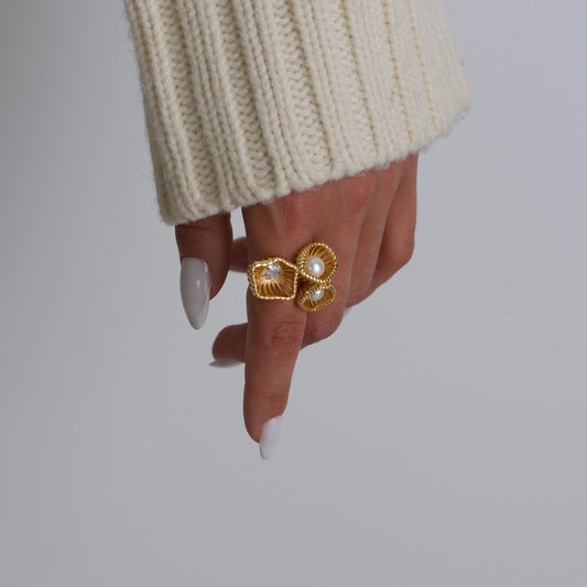 Golden Rope Pearl Adjustable Ring