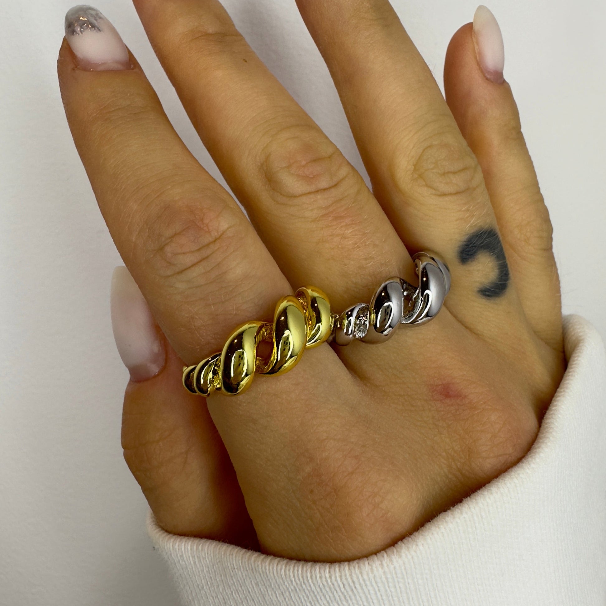 Silver and Gold Twisted Chunky Rings