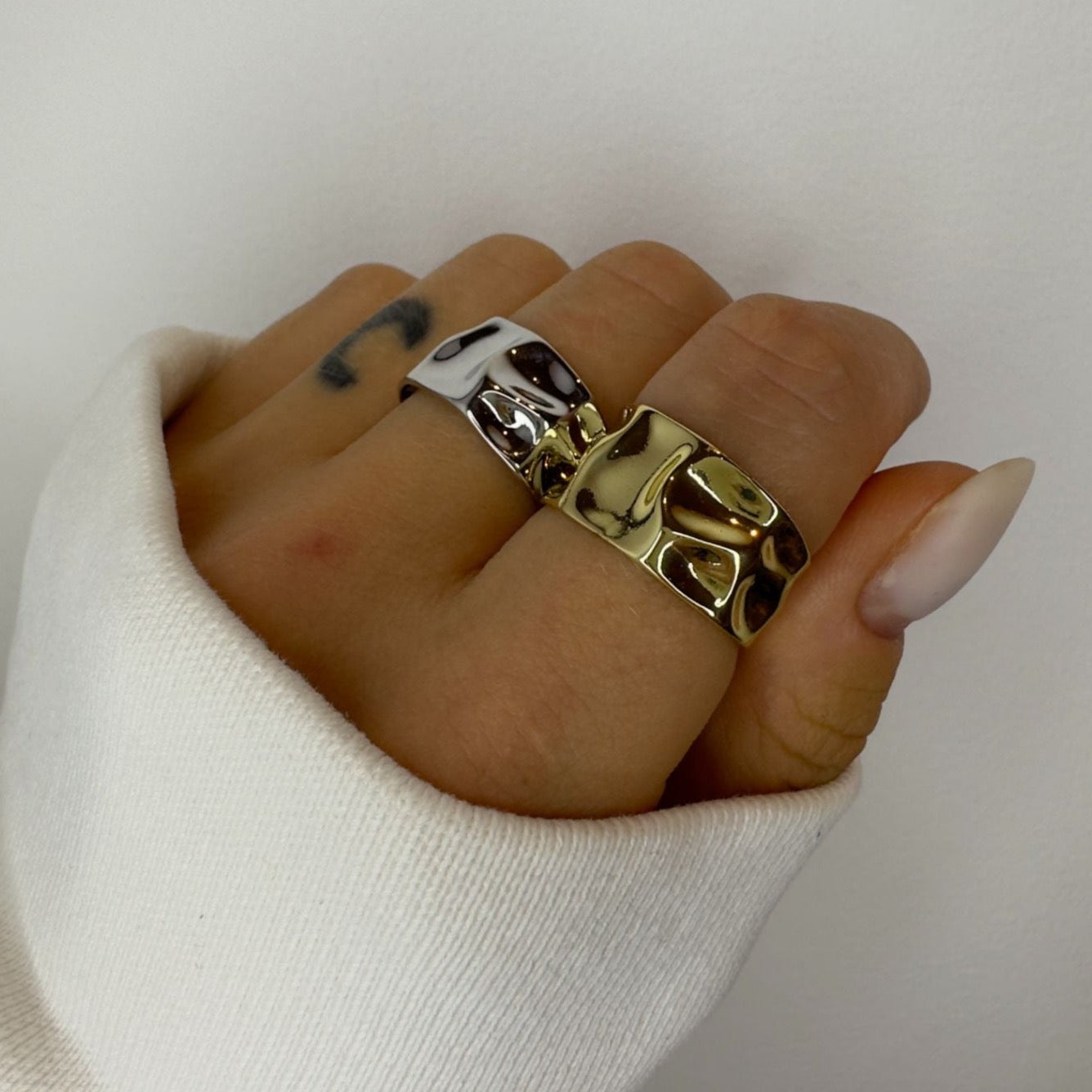 Silver and Gold Hammered Chunky Rings