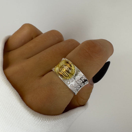 Silver Ring with Gold Head