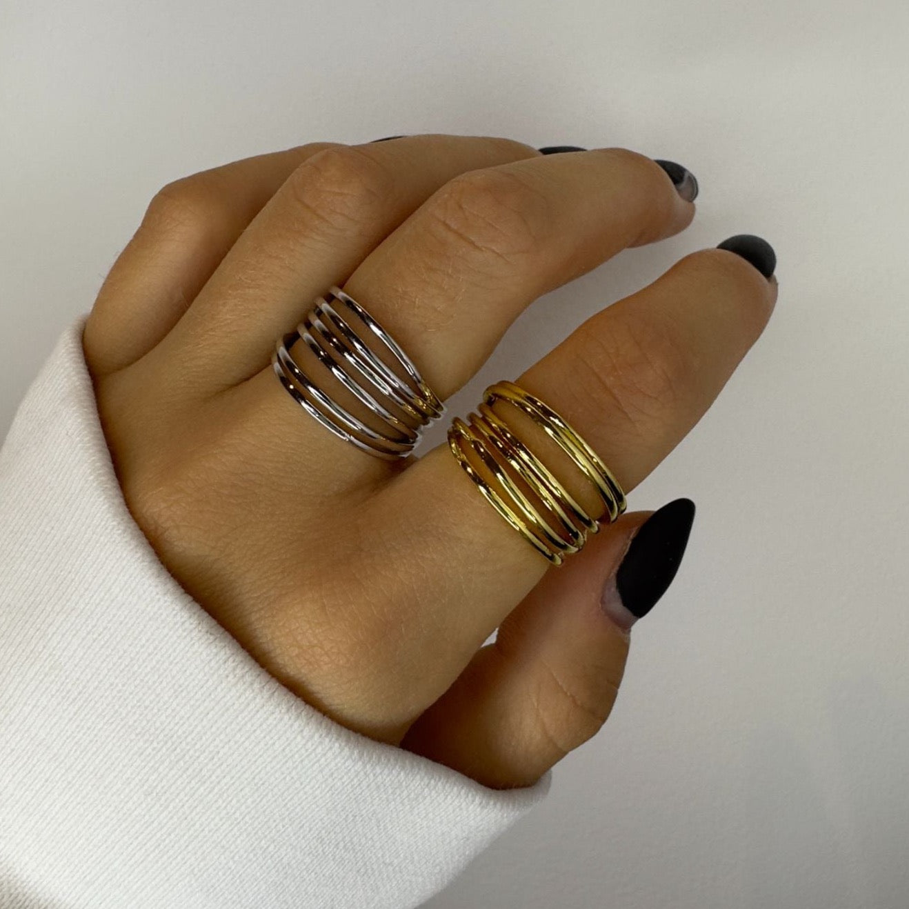 Layered Silver and Gold Chunky Rings