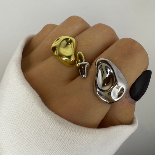 Chunky Liquid Metal Silver and Gold Rings
