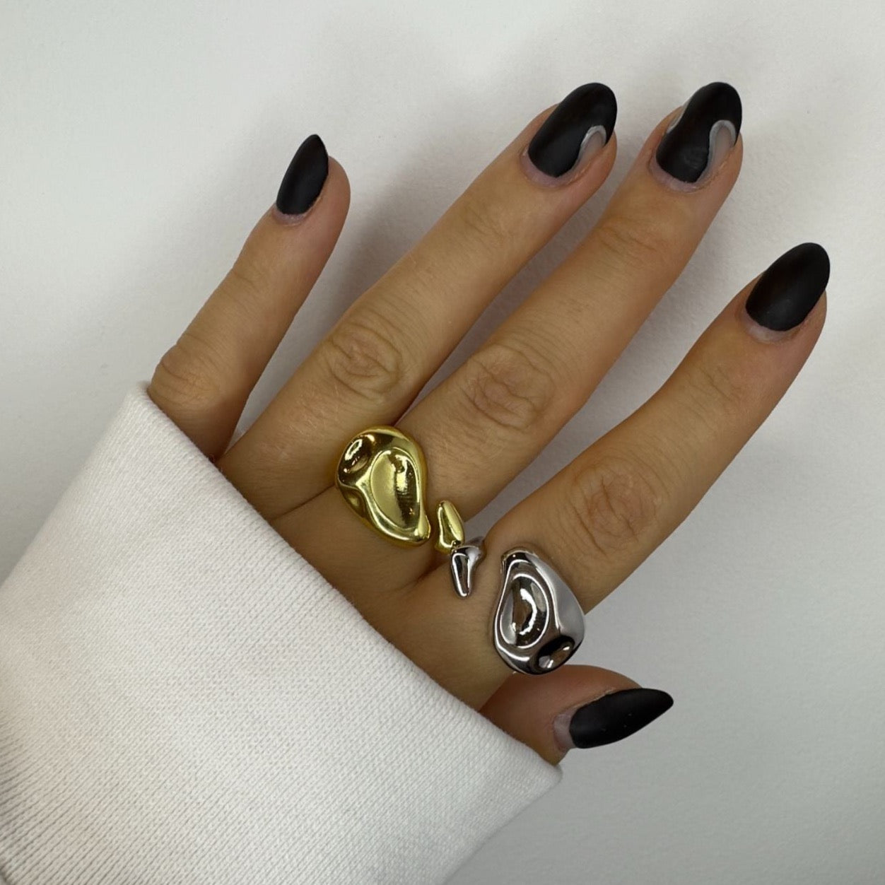 Chunky Liquid Metal Silver and Gold Rings