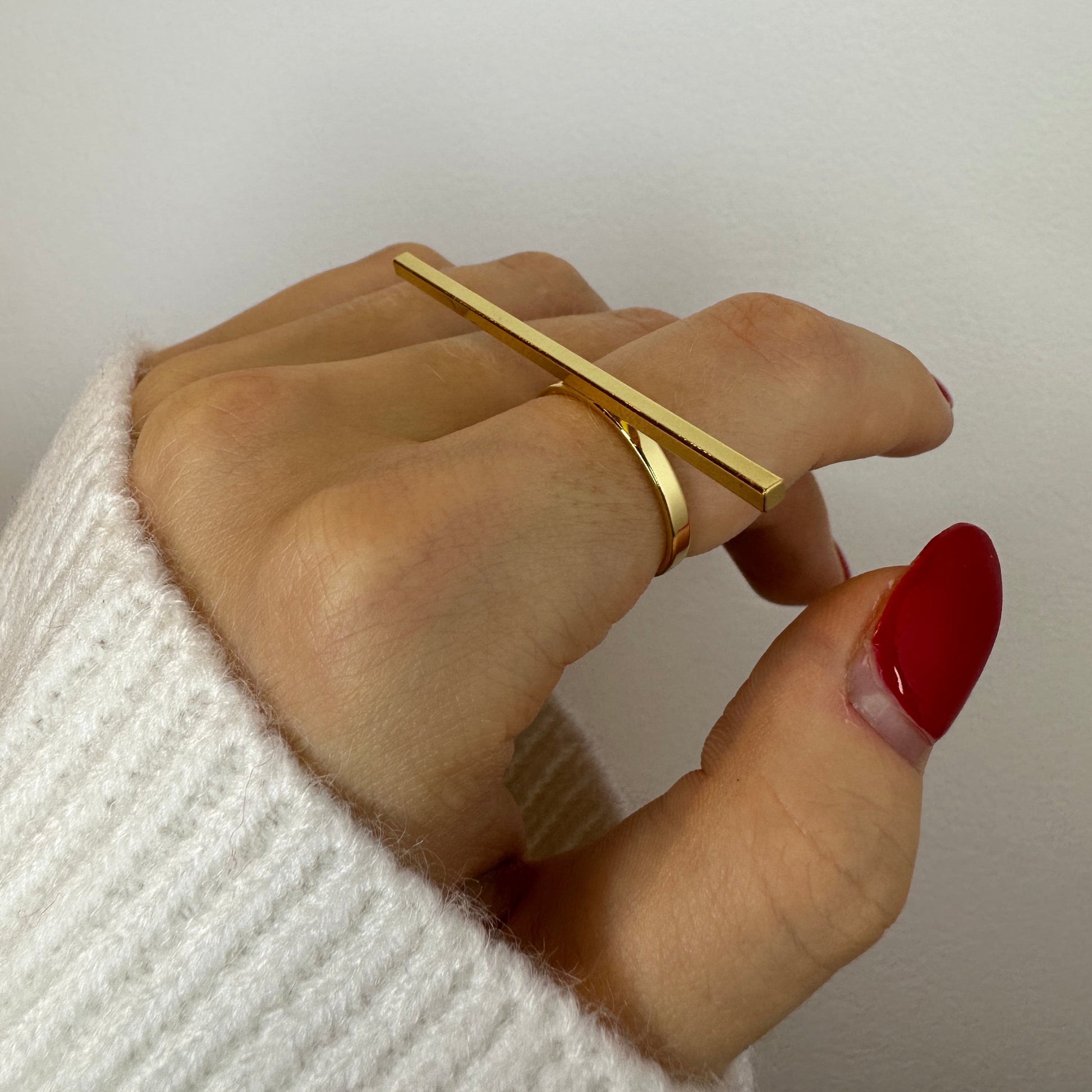 Two Finger Irregular Design Gold Ring