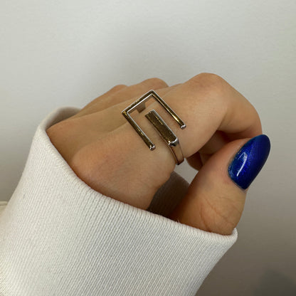 Geometric Silver and Gold Adjustable Ring