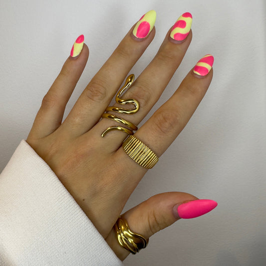 Gold plated Snake chunky ring set