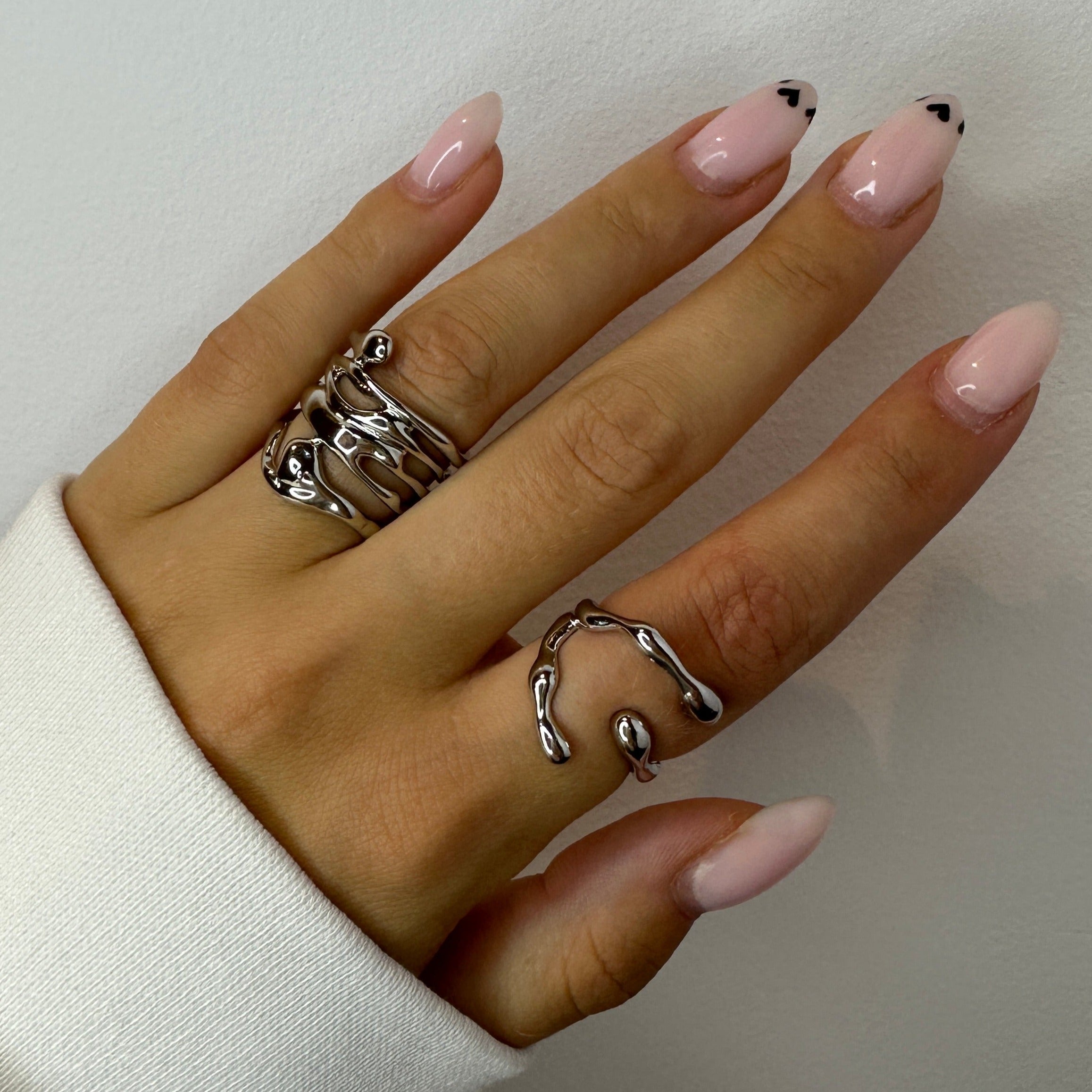 Women's Chunky Silver Ring Set | Irregular Abstract Silver Ring Set ...
