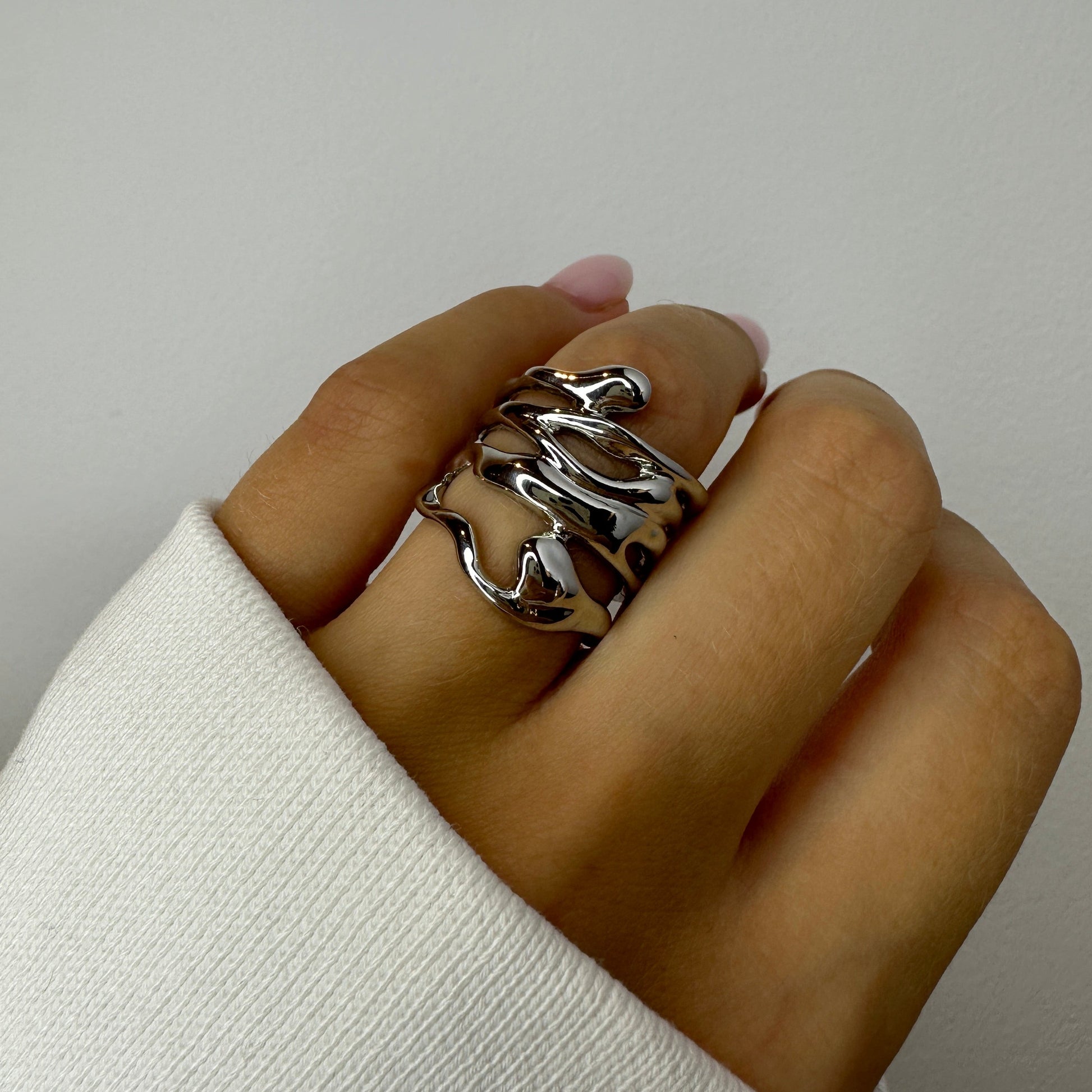 Irregular Hollow Open Rings, Unique Silver Ring, Abstract Silver