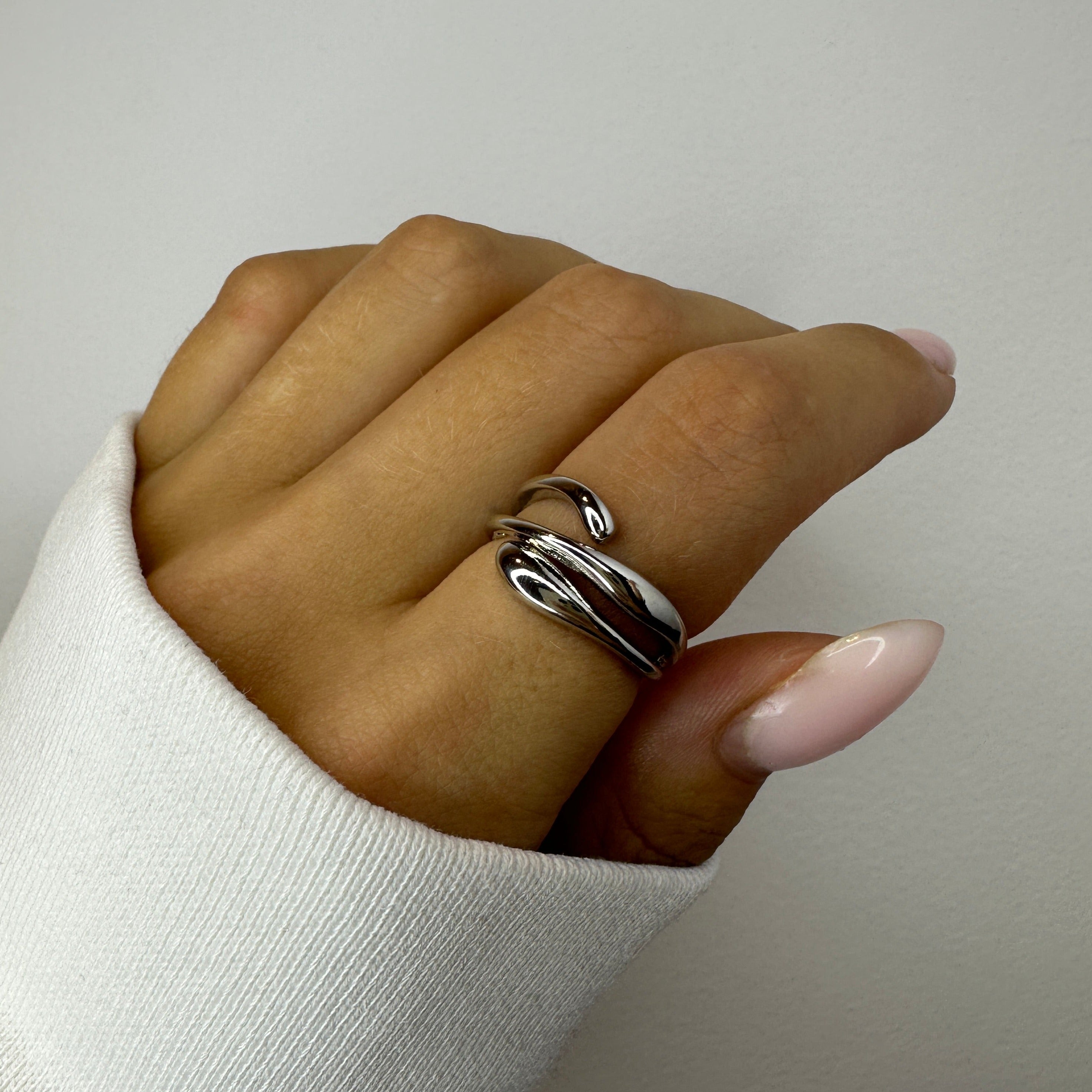 Liquid Metal Irregular Drop Style Silver and 18k Gold Plated Rings