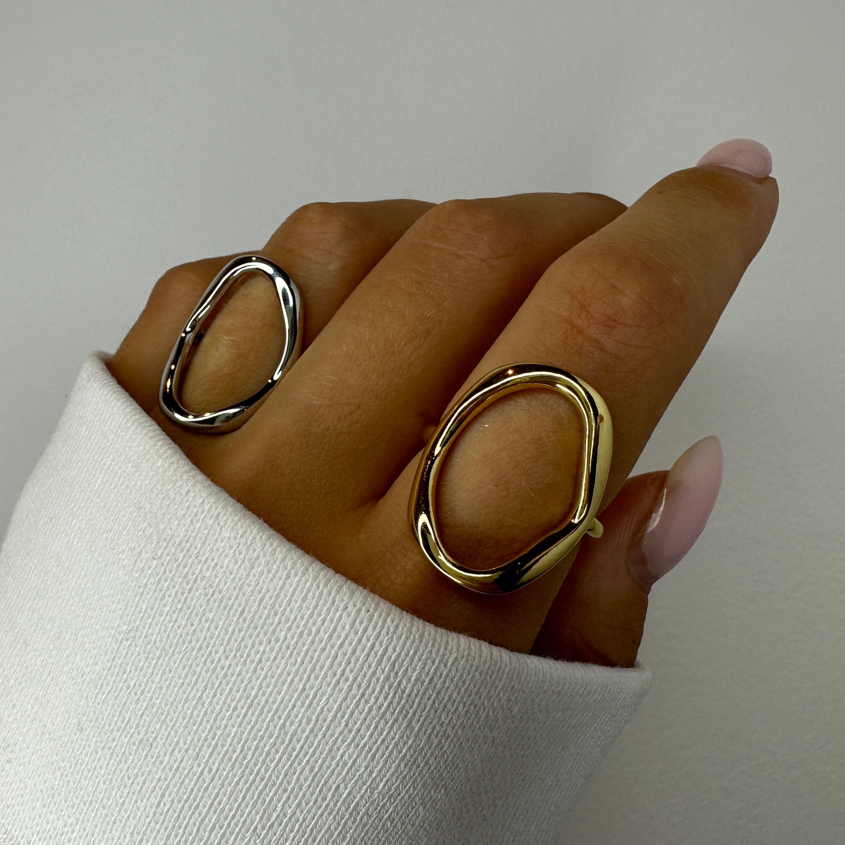 Silver and Gold Oval Rings for Womens | Irregular Circle Rings – Ocean ...