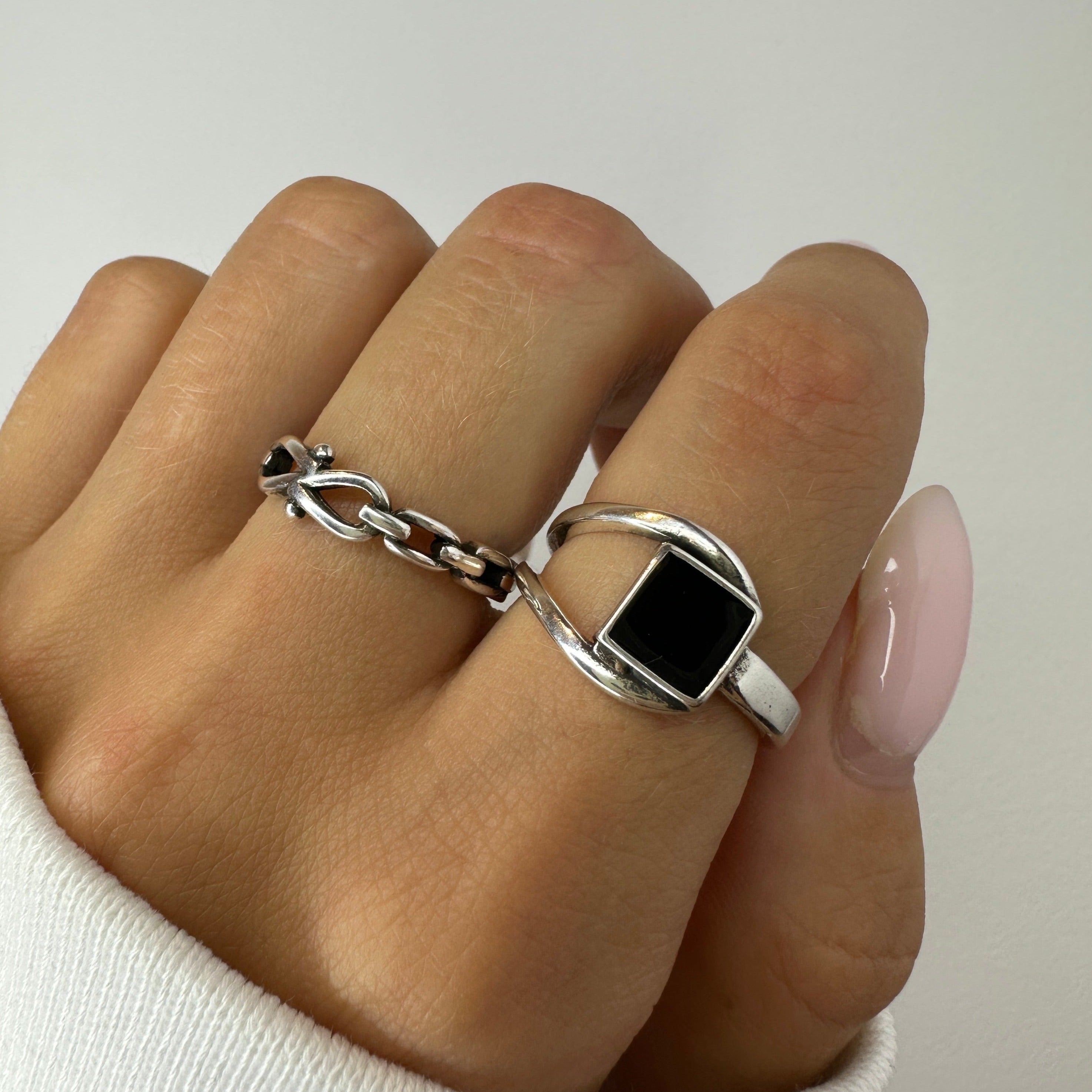 Silver ring with hot sale black onyx stone