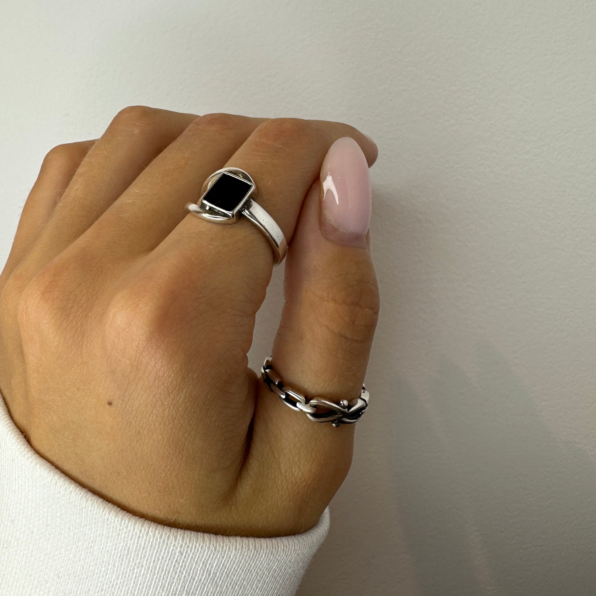 Black Onyx Stone Sterling Silver Ring Set