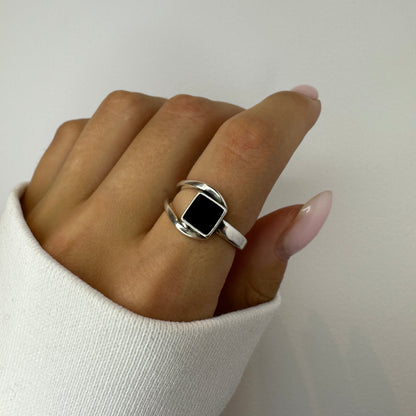 Black Onyx Stone Sterling Silver Ring Set