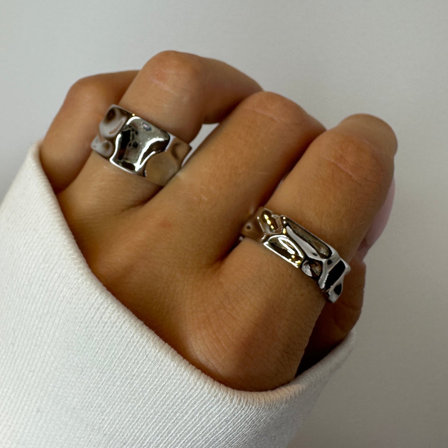 Chunky Thick Irregular Hammered Silver Ring 