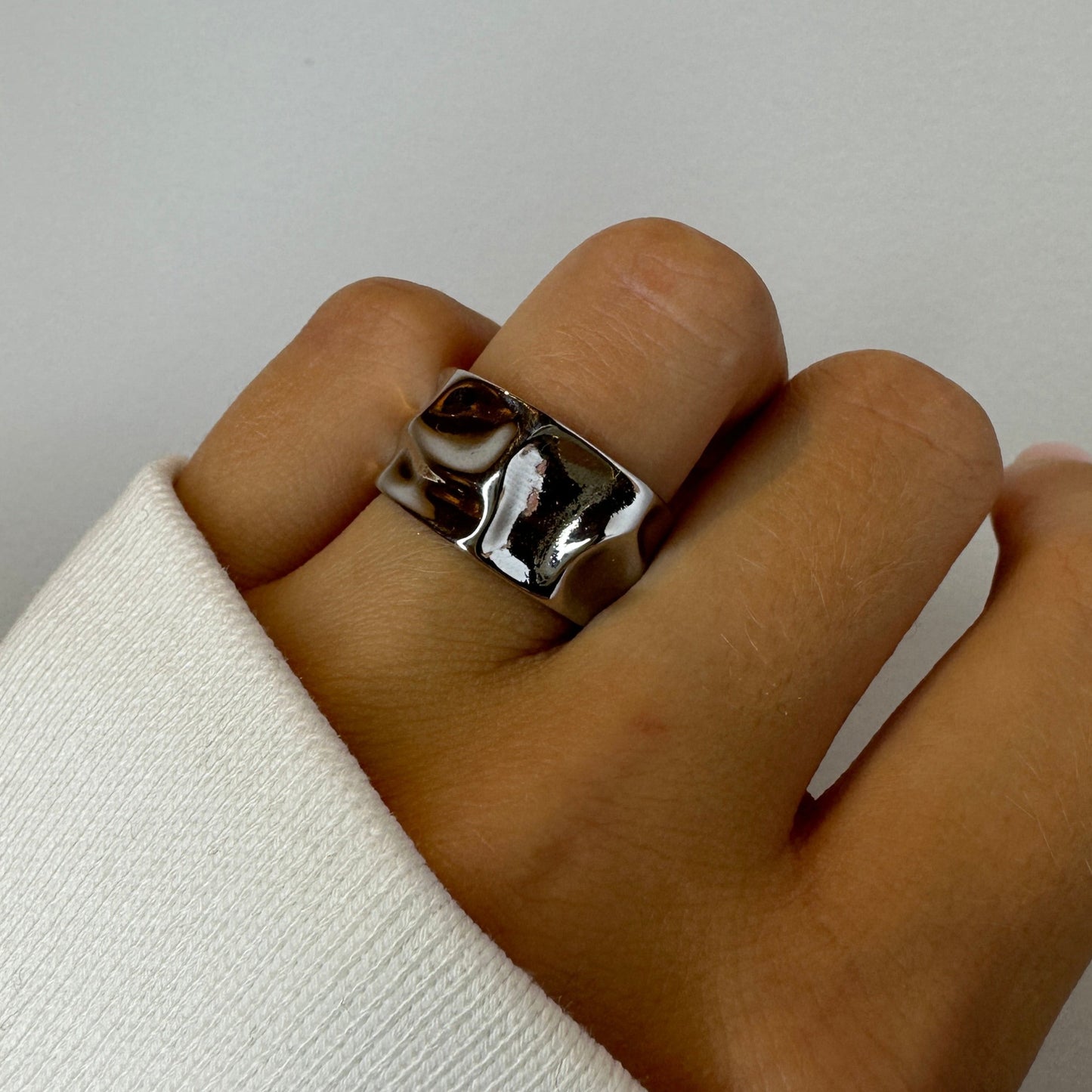 Chunky Thick Irregular Hammered Silver Ring