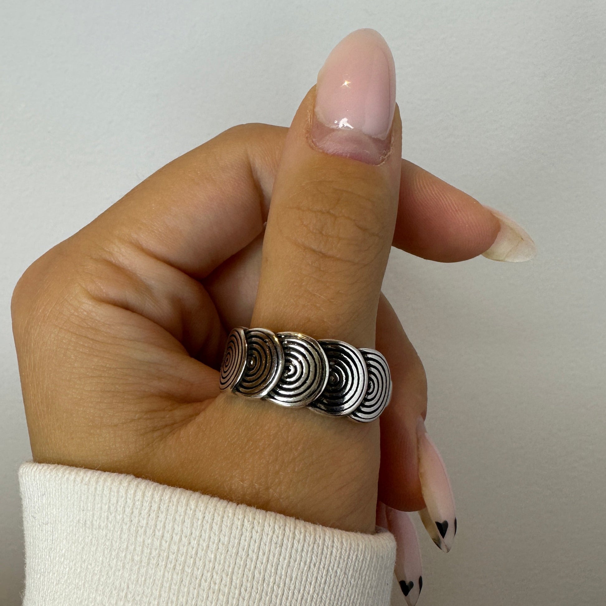Circular Wide Band Silver Ring