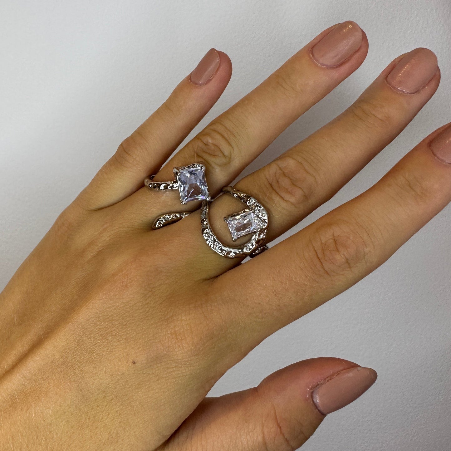 Zirconia Silver Twisted Snake Rings