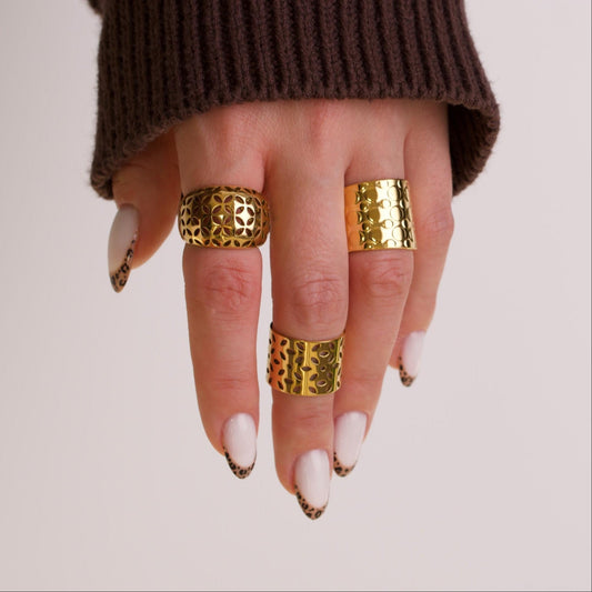 Luna 18k Gold Chunky 3 Ring Set