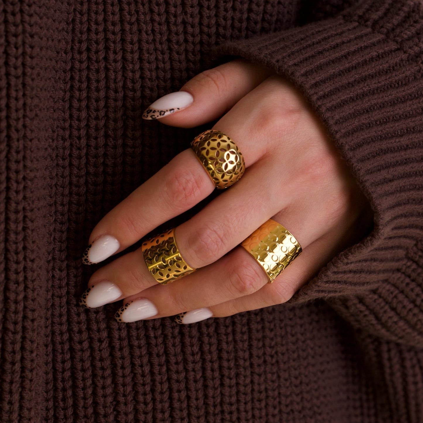 Luna 18k Gold Chunky 3 Ring Set