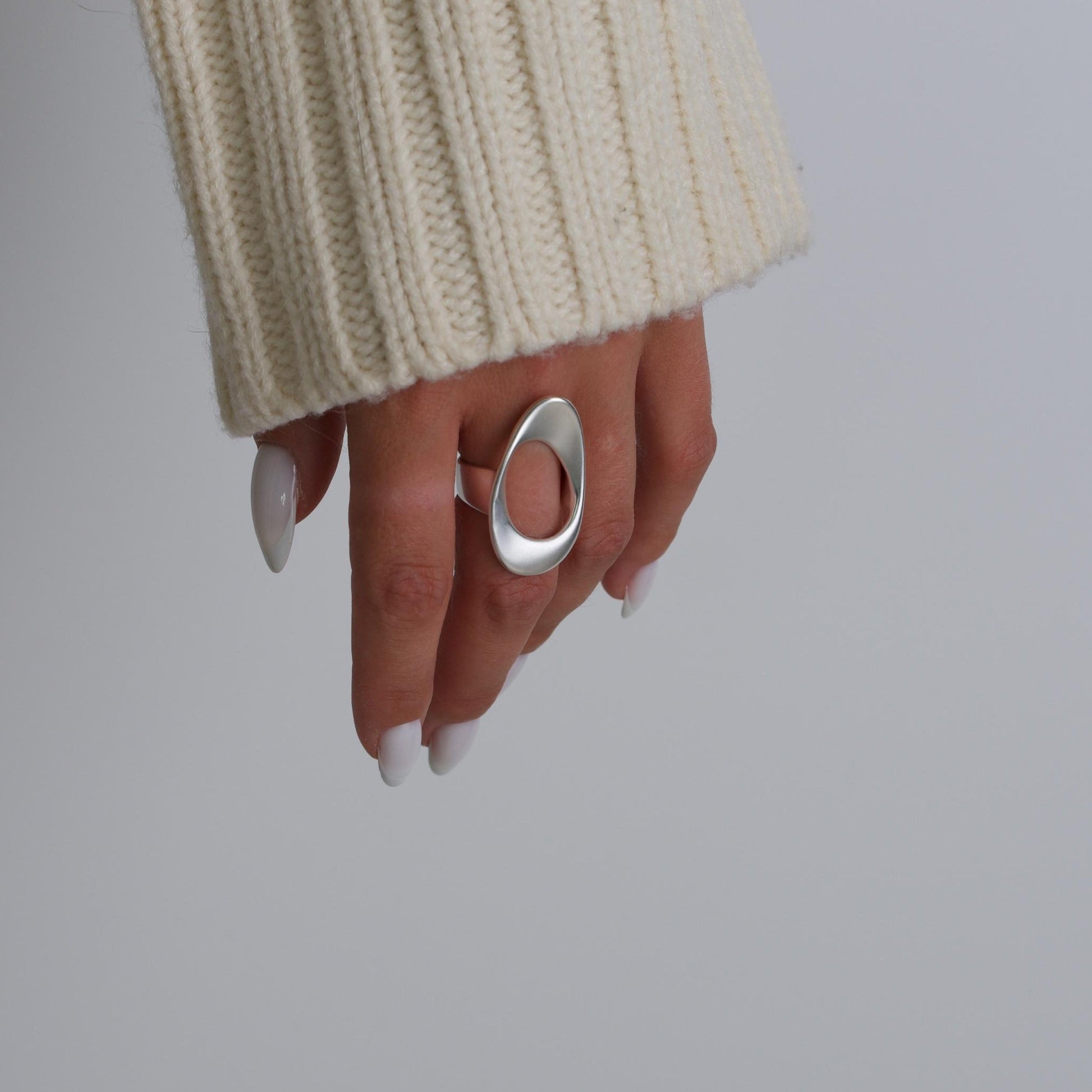 Modern Oval Silver Ring