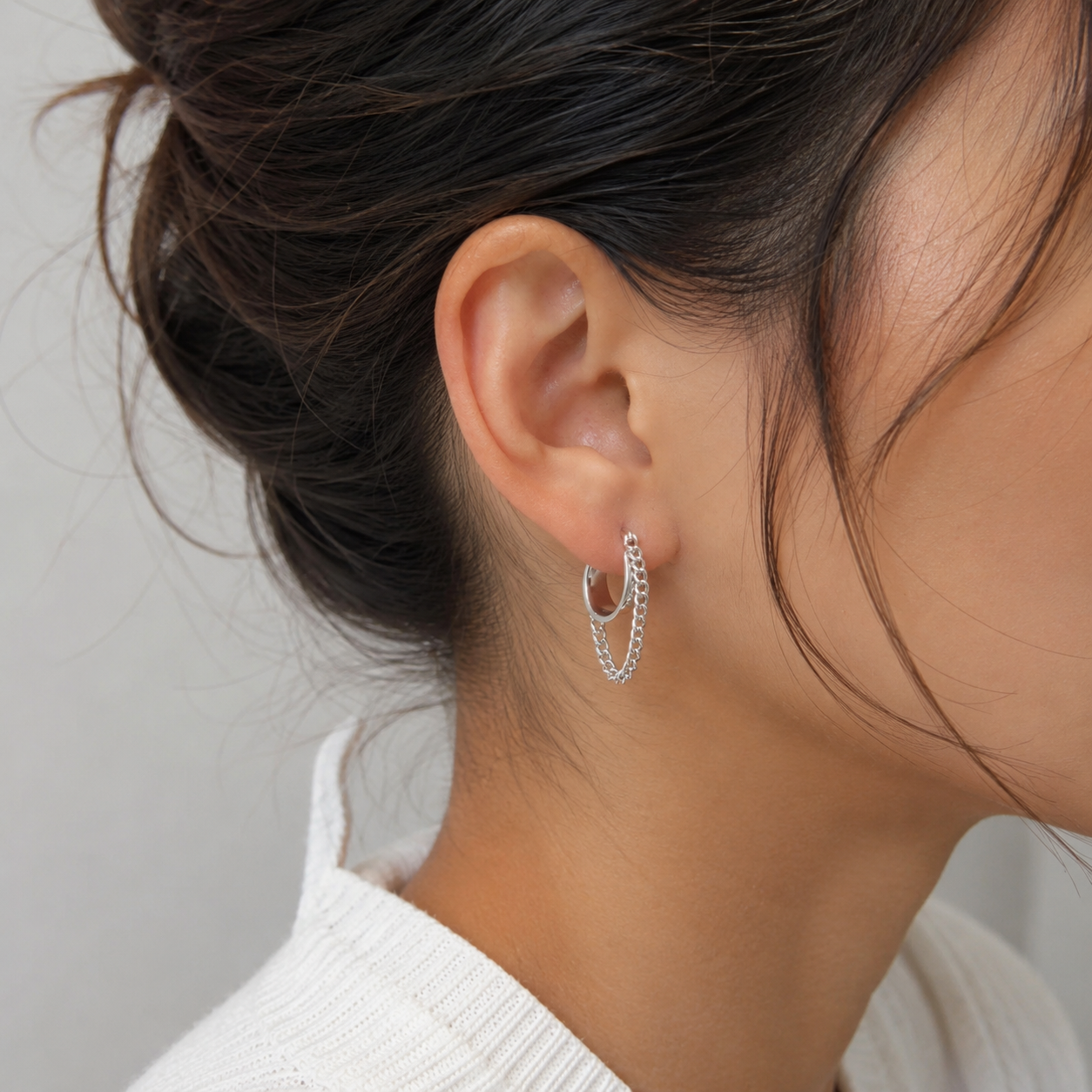 S925 Huggie Chain Earrings