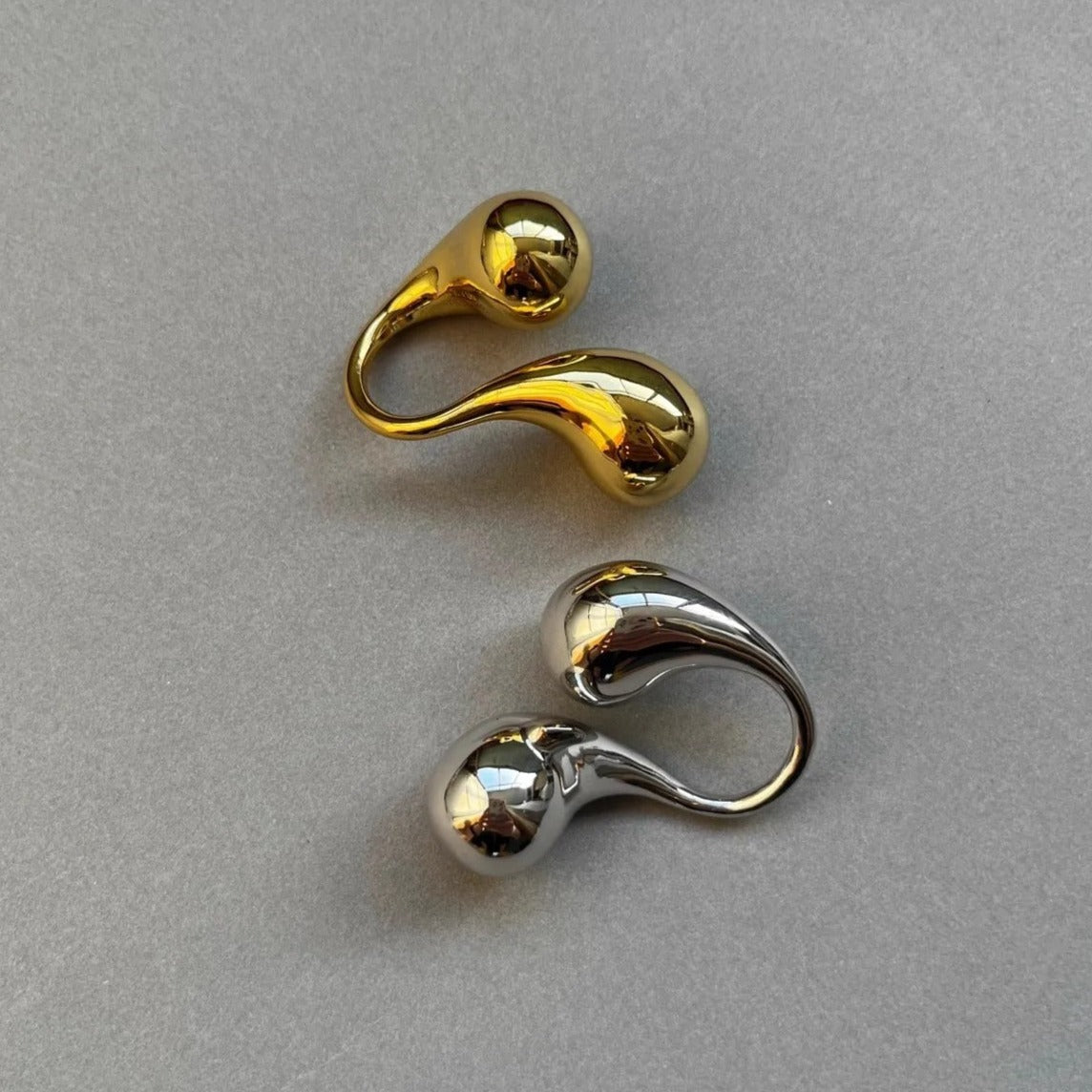 Trendy Chunky Metal Double Water Drop Brass Open Rings for Women