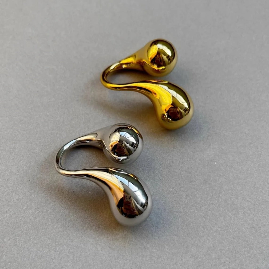 Trendy Chunky Metal Double Water Drop Brass Open Rings for Women