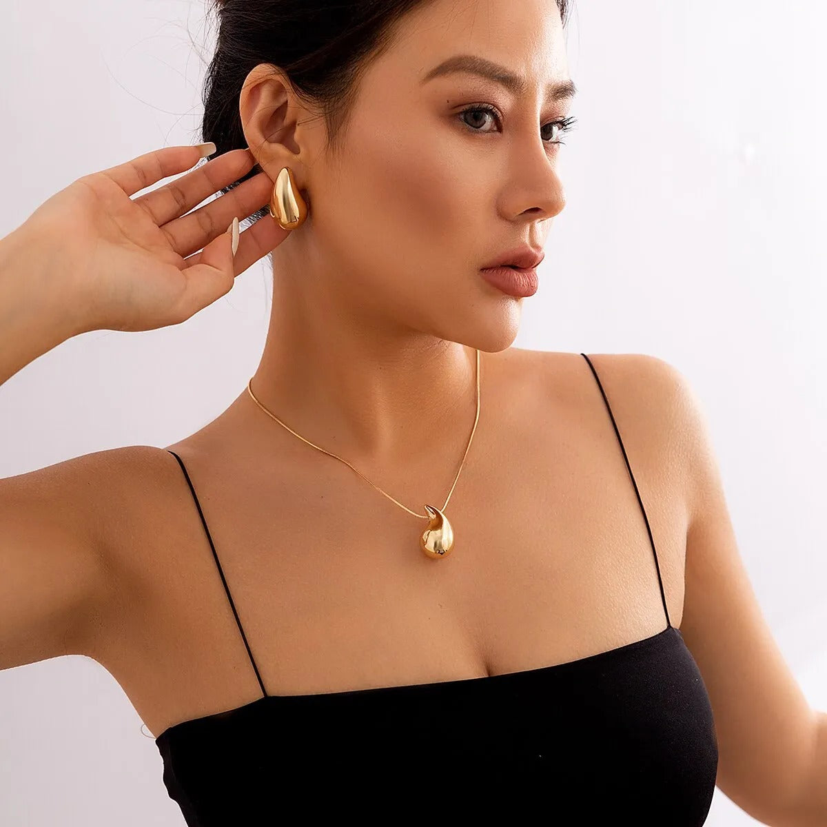 Gold and Silver Chunky Earrings & Gold Necklace