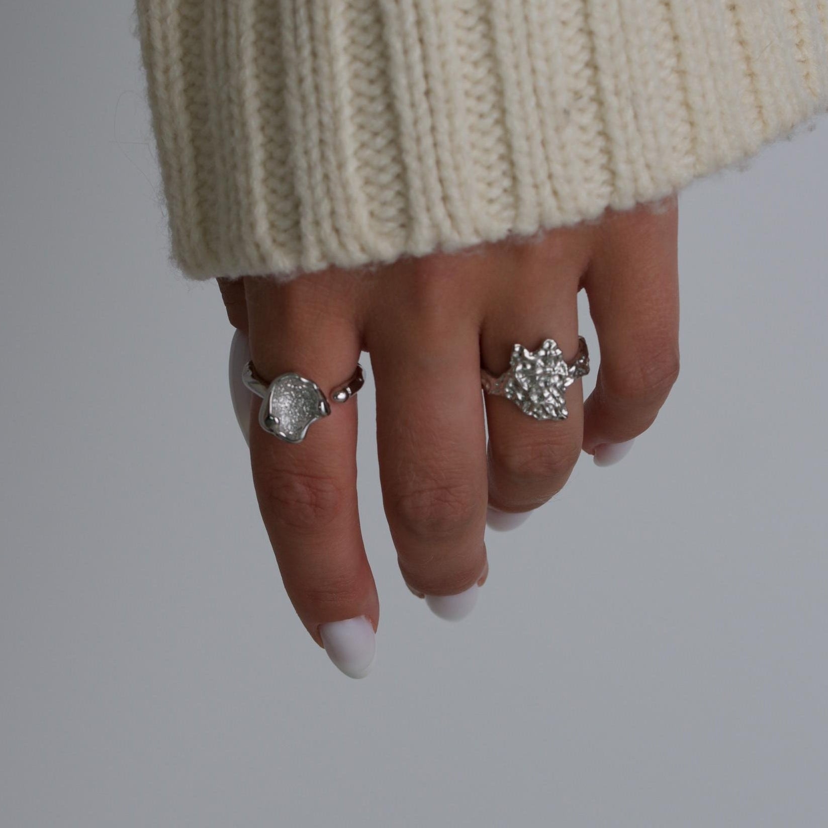 Silver Crystal Hammered Ring