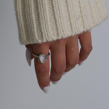 Silver Crystal Hammered Ring