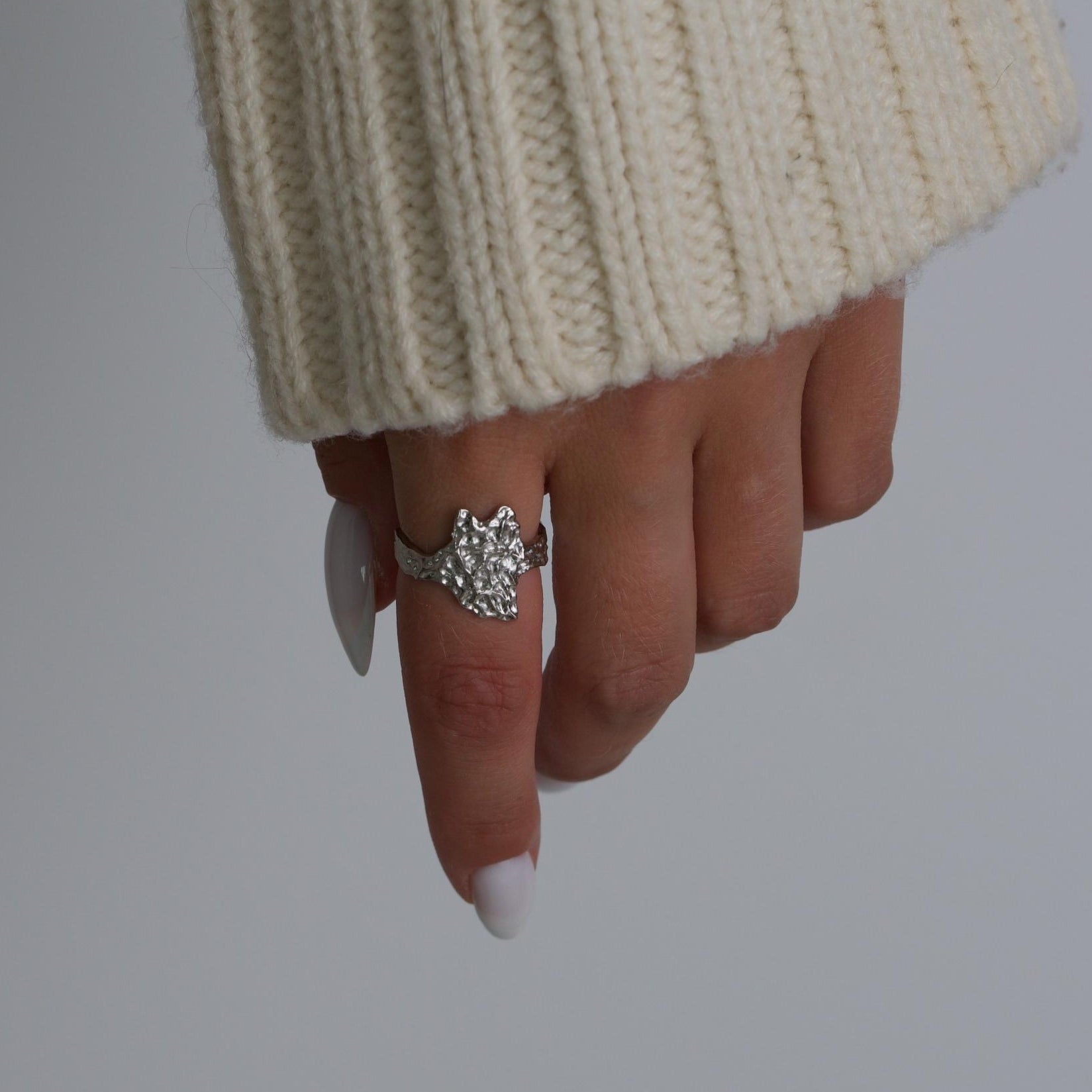 Silver Crystal Hammered Ring