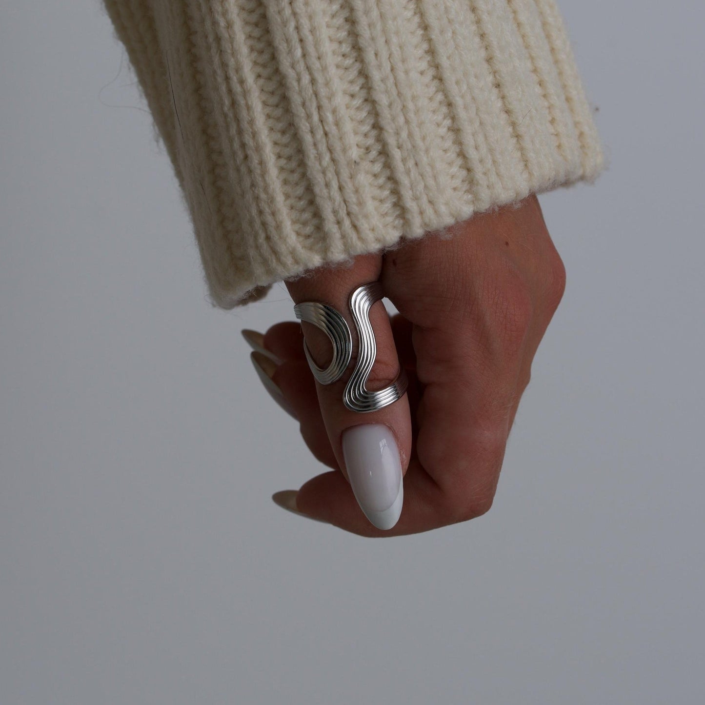 Silver Geometric Wave Ring