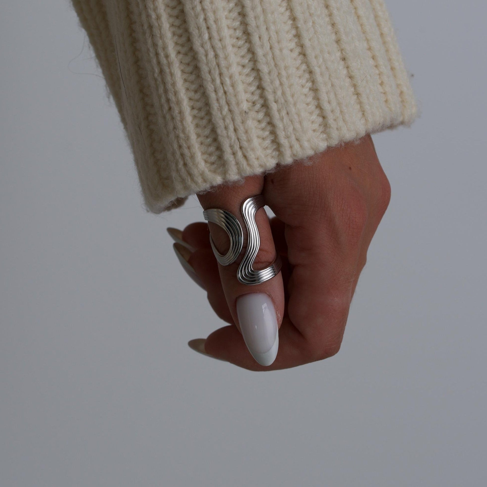 Silver Geometric Wave Ring