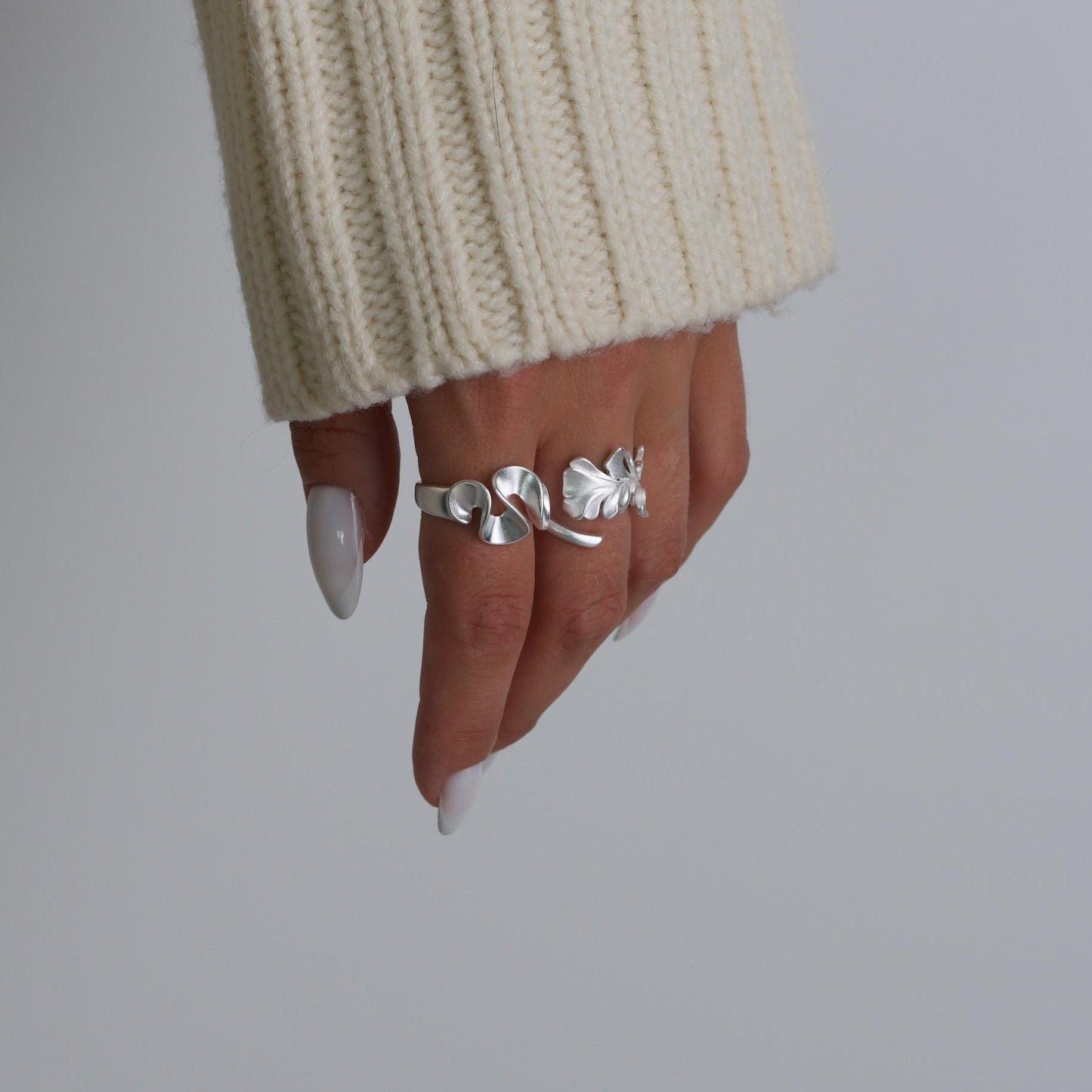 Silver Nature Geometric Rings