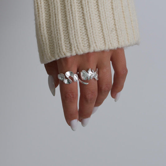 Silver Nature Geometric Rings