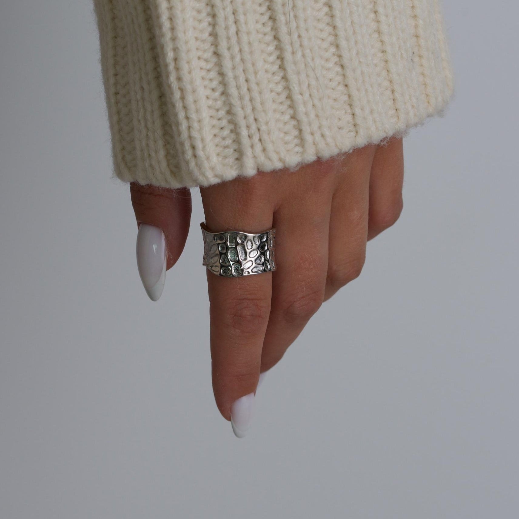 Silver Textured Hammered Rings