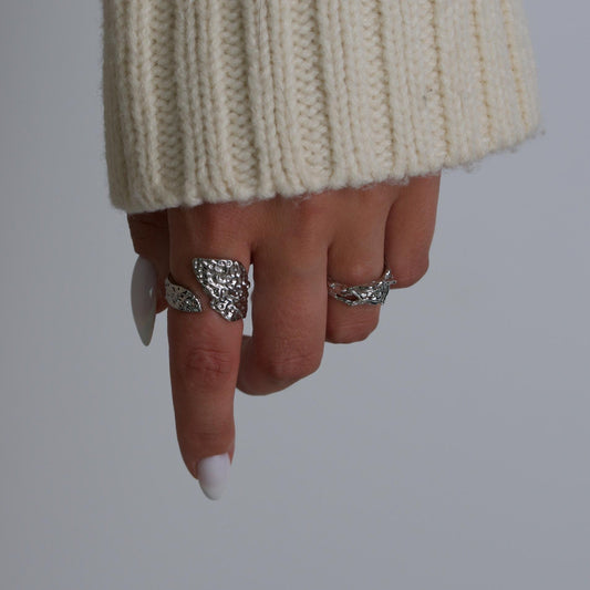 Silver Textured Ring Set