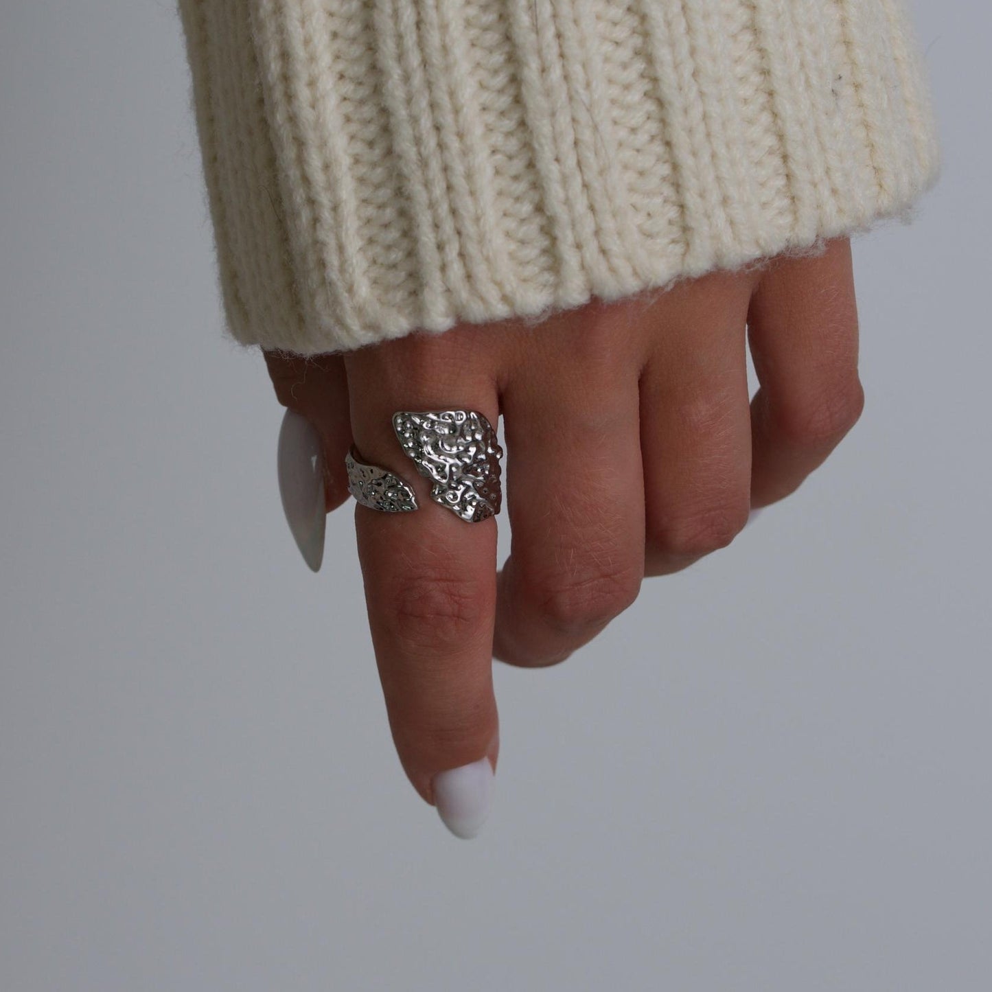 Silver Textured Ring Set