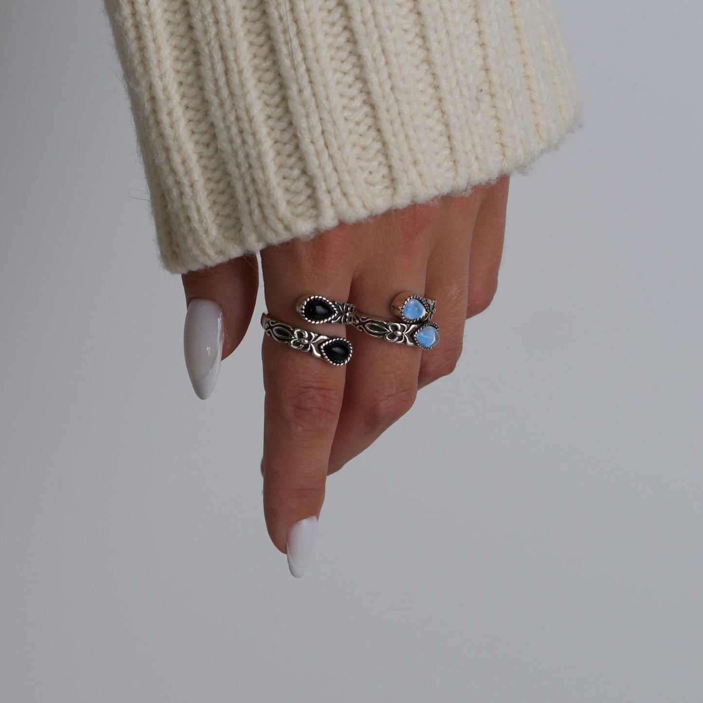 Silver Vintage Tear Drop Ring