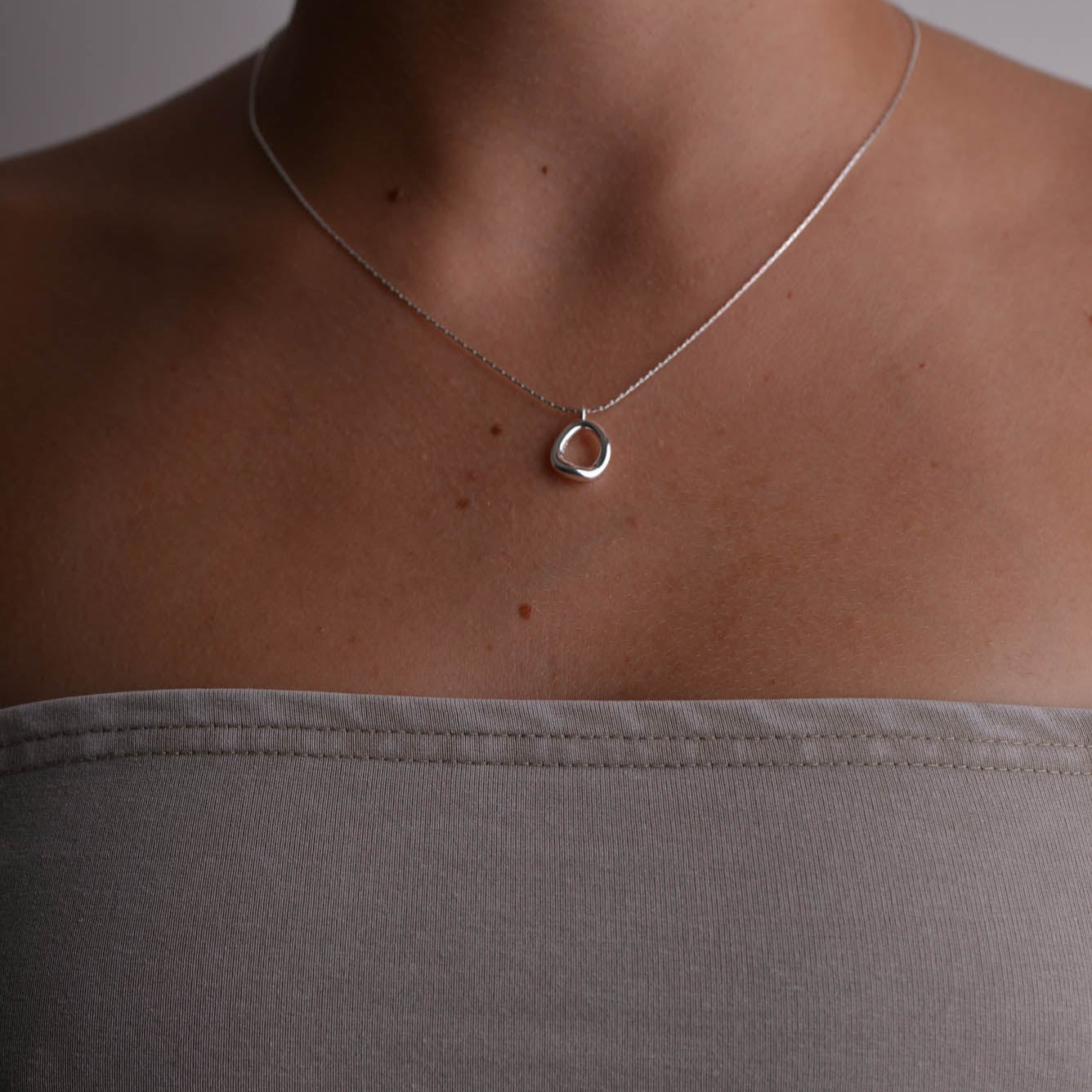 Solid Silver Oval Necklace 