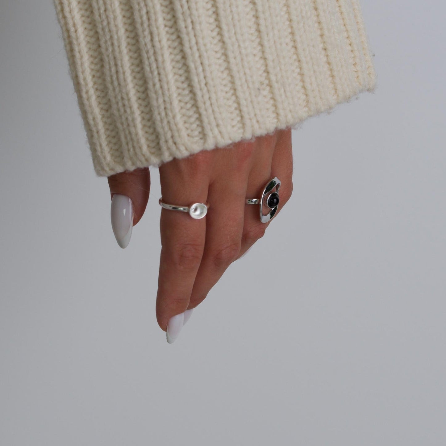 Sterling Silver Orbit Onyx Adjustable Ring