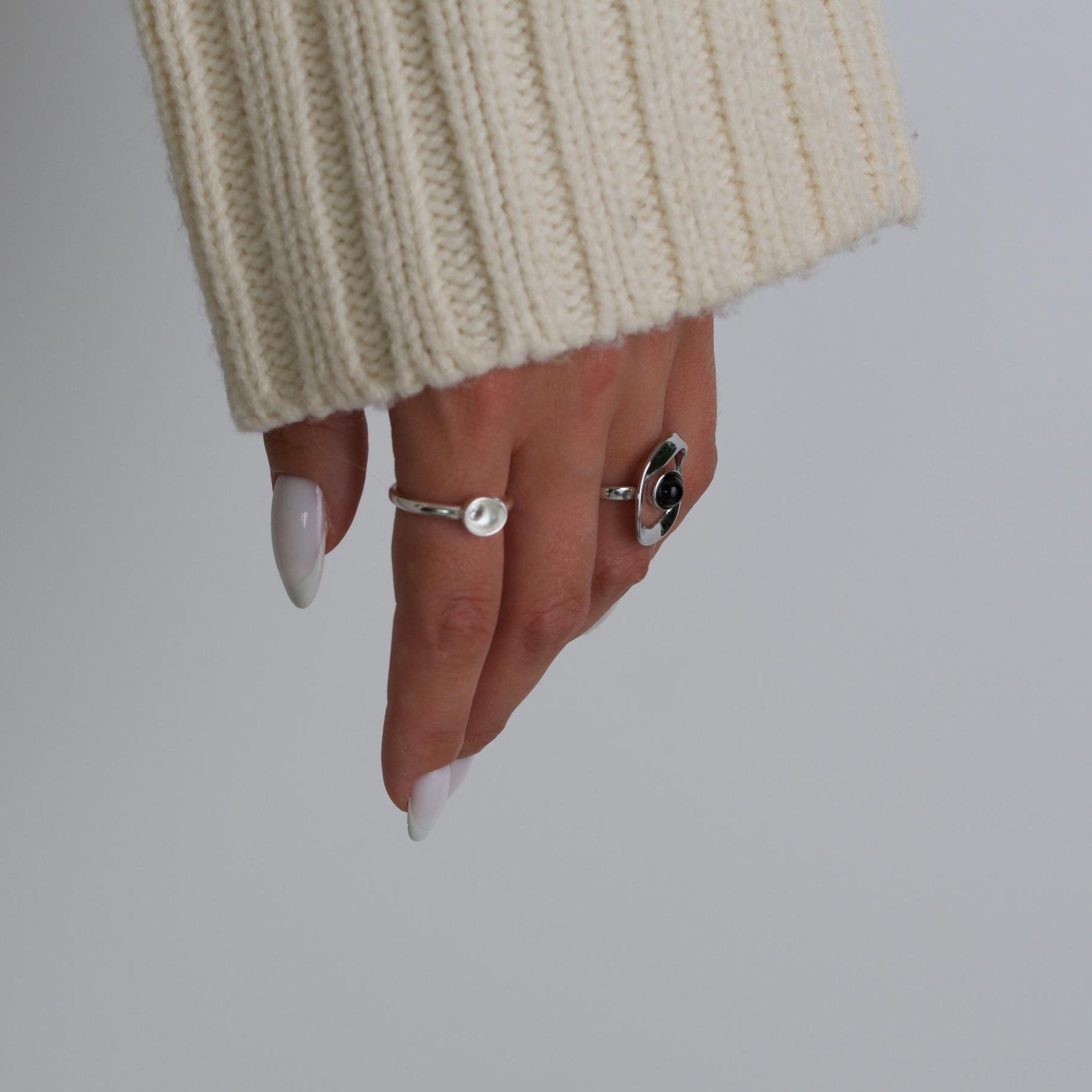 Sterling Silver Orbit Onyx Adjustable Ring