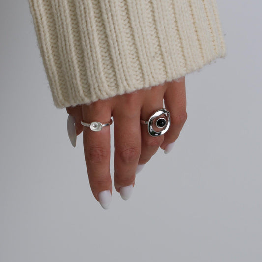 Sterling Silver Orbit Onyx Adjustable Ring