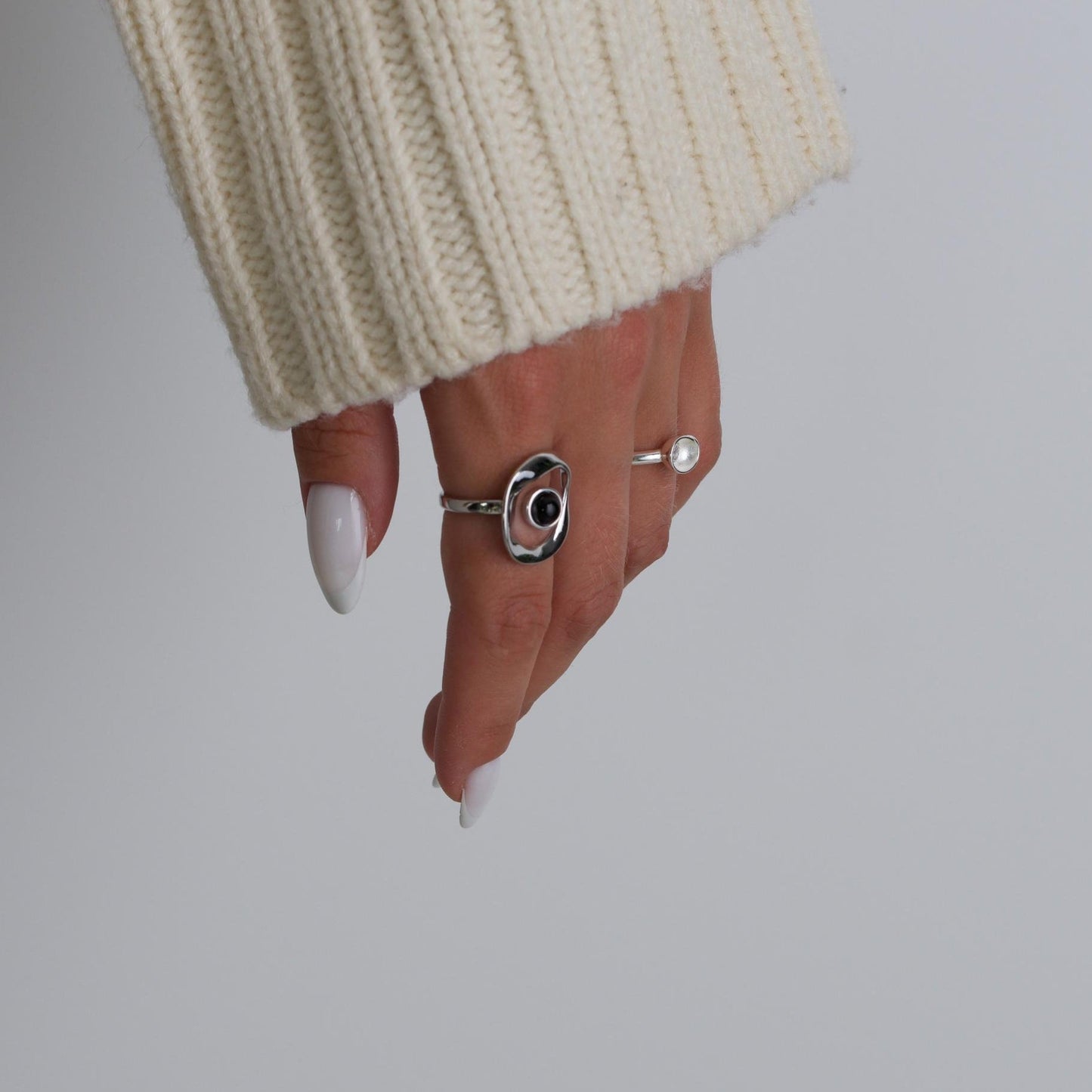 Sterling Silver Orbit Onyx Adjustable Ring