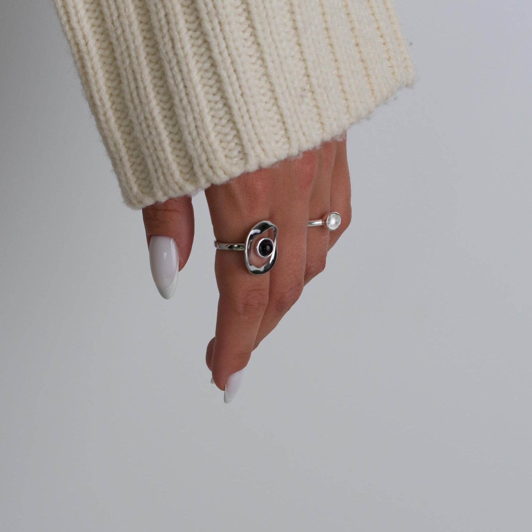 Sterling Silver Orbit Onyx Adjustable Ring