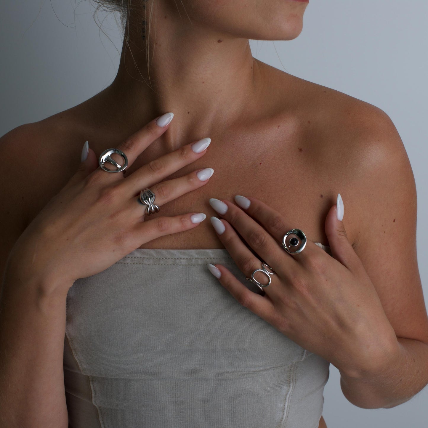 Sterling Silver Orbit Onyx Adjustable Ring 