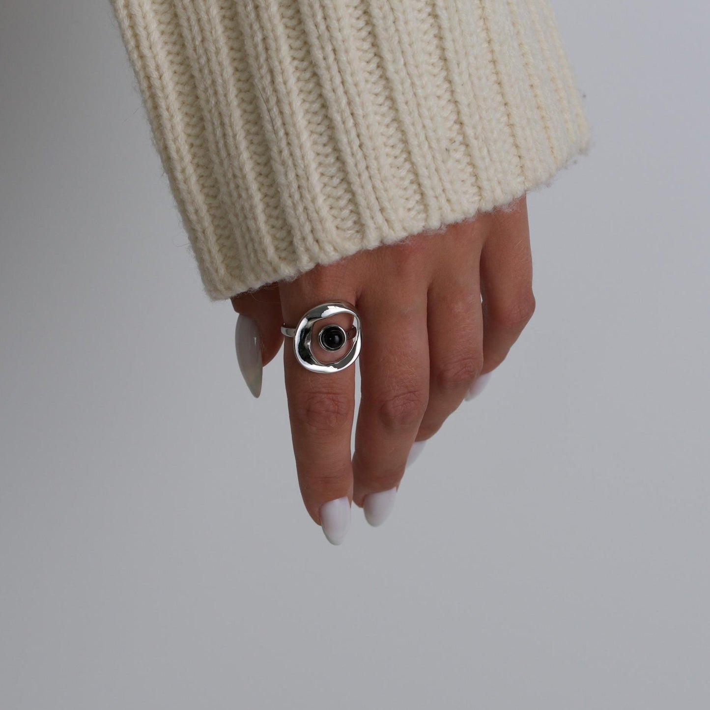 Sterling Silver Orbit Onyx Adjustable Ring