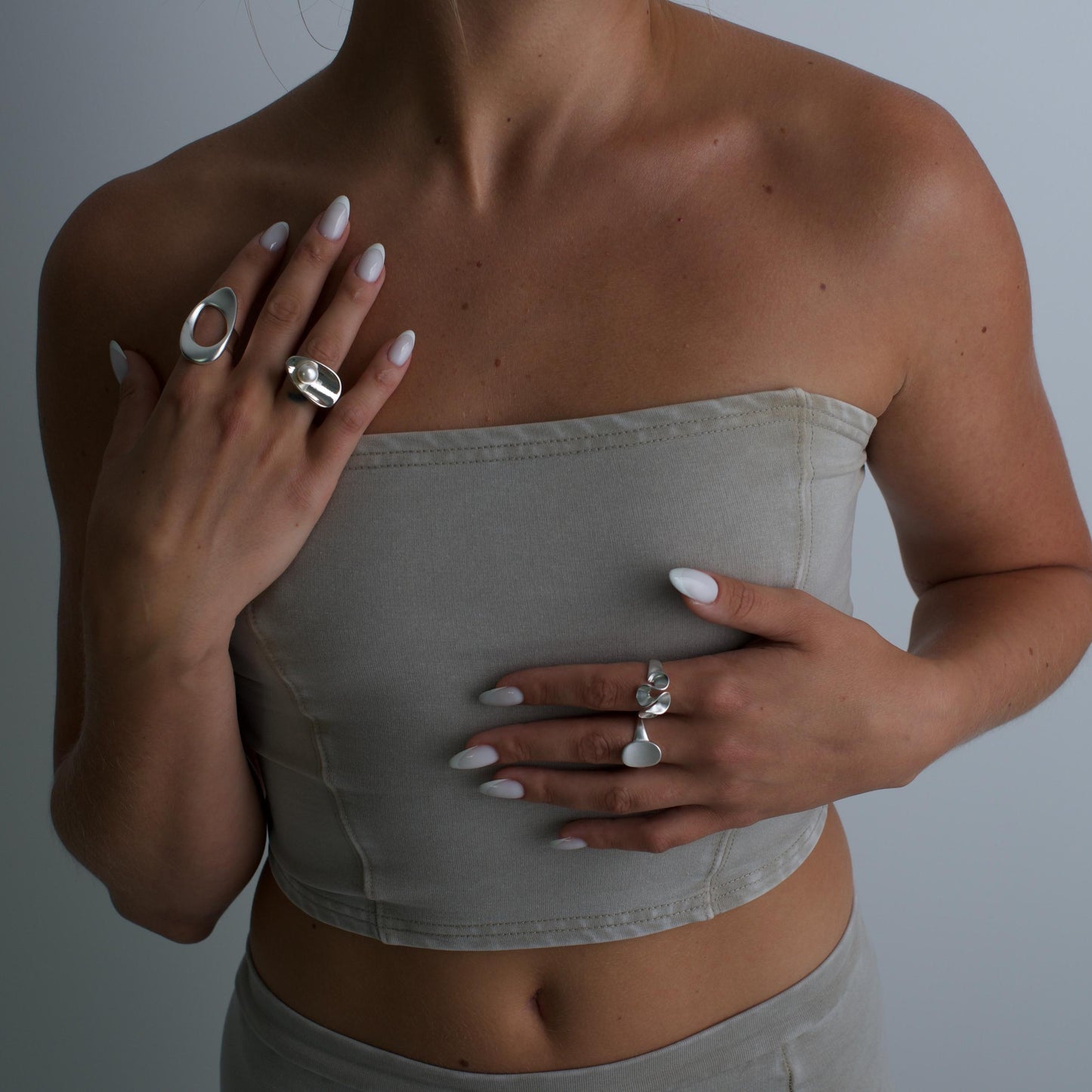 Sterling Silver Orbit Pearl Adjustable Ring